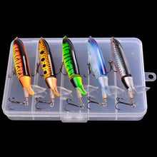 Load image into Gallery viewer, 5PCS Whopper Plopper Bait 10cm 13g Topwater Fishing Lure Set Floating Pencil Popper Hard Bait Wobbler Rotating Tail with Box