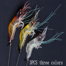 Load image into Gallery viewer, 3 PCS Three Colors Simulation Lure Soft Bait Hooks To Hang Fake Shrimp Lure Bionic Shrimp With Luminous Shrimp-shaped Soft Bait