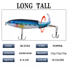 Load image into Gallery viewer, 1Unit Topwater Minnow Fishing Lure 10Cm/14Cm Whopper Popper Artificial Bait Hard Plopper Soft Rotating Tail Fishing Tackle