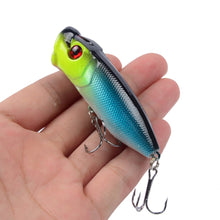 Load image into Gallery viewer, Hot 1pcs Fishing Lures 6.5cm/12g Topwater Popper Bait 5 Color Hard Bait Artificial Wobblers Plastic Fishing Tackle With 6# Hooks