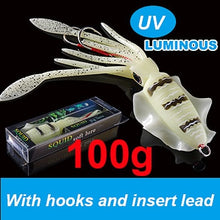 Load image into Gallery viewer, SUNMILE Fishing Soft Squid Lure 20g/60g/80g/100g/120g/150g Luminous/UV Squid Jig Fishing Lures For Sea Fishing Wobbler Bait
