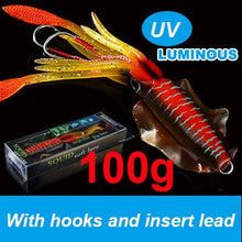Load image into Gallery viewer, SUNMILE Fishing Soft Squid Lure 20g/60g/80g/100g/120g/150g Luminous/UV Squid Jig Fishing Lures For Sea Fishing Wobbler Bait
