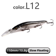 Load image into Gallery viewer, MEREDITH Slow Sinking or Flaoting 110mm Minnow Wobbler Fishing Lures Artificial Hard Bait Depth 0-3m Bass Pike Bait Tackle
