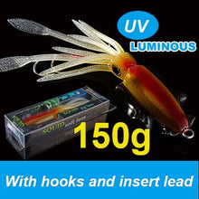 Load image into Gallery viewer, SUNMILE Fishing Soft Squid Lure 20g/60g/80g/100g/120g/150g Luminous/UV Squid Jig Fishing Lures For Sea Fishing Wobbler Bait
