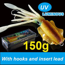 Load image into Gallery viewer, SUNMILE Fishing Soft Squid Lure 20g/60g/80g/100g/120g/150g Luminous/UV Squid Jig Fishing Lures For Sea Fishing Wobbler Bait

