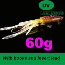 Load image into Gallery viewer, SUNMILE Fishing Soft Squid Lure 20g/60g/80g/100g/120g/150g Luminous/UV Squid Jig Fishing Lures For Sea Fishing Wobbler Bait
