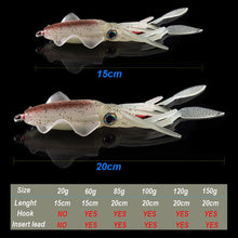 Load image into Gallery viewer, SUNMILE Fishing Soft Squid Lure 20g/60g/80g/100g/120g/150g Luminous/UV Squid Jig Fishing Lures For Sea Fishing Wobbler Bait

