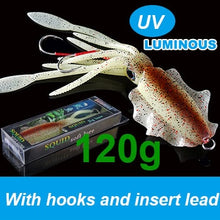 Load image into Gallery viewer, SUNMILE Fishing Soft Squid Lure 20g/60g/80g/100g/120g/150g Luminous/UV Squid Jig Fishing Lures For Sea Fishing Wobbler Bait

