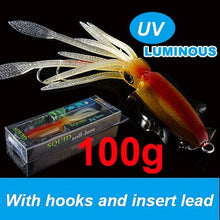 Load image into Gallery viewer, SUNMILE Fishing Soft Squid Lure 20g/60g/80g/100g/120g/150g Luminous/UV Squid Jig Fishing Lures For Sea Fishing Wobbler Bait
