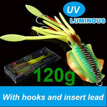 Load image into Gallery viewer, SUNMILE Fishing Soft Squid Lure 20g/60g/80g/100g/120g/150g Luminous/UV Squid Jig Fishing Lures For Sea Fishing Wobbler Bait
