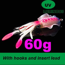 Load image into Gallery viewer, SUNMILE Fishing Soft Squid Lure 20g/60g/80g/100g/120g/150g Luminous/UV Squid Jig Fishing Lures For Sea Fishing Wobbler Bait
