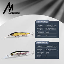 Load image into Gallery viewer, MEREDITH Slow Sinking or Flaoting 110mm Minnow Wobbler Fishing Lures Artificial Hard Bait Depth 0-3m Bass Pike Bait Tackle
