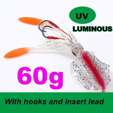 Load image into Gallery viewer, SUNMILE Fishing Soft Squid Lure 20g/60g/80g/100g/120g/150g Luminous/UV Squid Jig Fishing Lures For Sea Fishing Wobbler Bait
