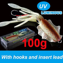 Load image into Gallery viewer, SUNMILE Fishing Soft Squid Lure 20g/60g/80g/100g/120g/150g Luminous/UV Squid Jig Fishing Lures For Sea Fishing Wobbler Bait
