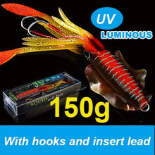 Load image into Gallery viewer, SUNMILE Fishing Soft Squid Lure 20g/60g/80g/100g/120g/150g Luminous/UV Squid Jig Fishing Lures For Sea Fishing Wobbler Bait
