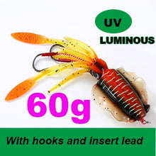Load image into Gallery viewer, SUNMILE Fishing Soft Squid Lure 20g/60g/80g/100g/120g/150g Luminous/UV Squid Jig Fishing Lures For Sea Fishing Wobbler Bait
