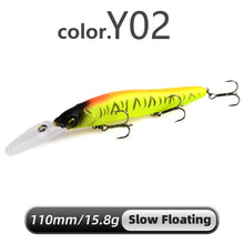 Load image into Gallery viewer, MEREDITH Slow Sinking or Flaoting 110mm Minnow Wobbler Fishing Lures Artificial Hard Bait Depth 0-3m Bass Pike Bait Tackle
