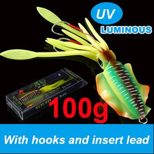 Load image into Gallery viewer, SUNMILE Fishing Soft Squid Lure 20g/60g/80g/100g/120g/150g Luminous/UV Squid Jig Fishing Lures For Sea Fishing Wobbler Bait
