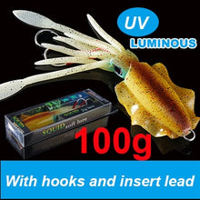 Load image into Gallery viewer, SUNMILE Fishing Soft Squid Lure 20g/60g/80g/100g/120g/150g Luminous/UV Squid Jig Fishing Lures For Sea Fishing Wobbler Bait
