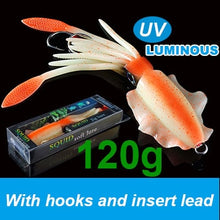 Load image into Gallery viewer, SUNMILE Fishing Soft Squid Lure 20g/60g/80g/100g/120g/150g Luminous/UV Squid Jig Fishing Lures For Sea Fishing Wobbler Bait
