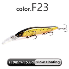 Load image into Gallery viewer, MEREDITH Slow Sinking or Flaoting 110mm Minnow Wobbler Fishing Lures Artificial Hard Bait Depth 0-3m Bass Pike Bait Tackle
