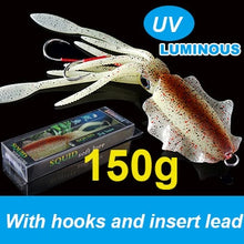 Load image into Gallery viewer, SUNMILE Fishing Soft Squid Lure 20g/60g/80g/100g/120g/150g Luminous/UV Squid Jig Fishing Lures For Sea Fishing Wobbler Bait
