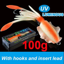 Load image into Gallery viewer, SUNMILE Fishing Soft Squid Lure 20g/60g/80g/100g/120g/150g Luminous/UV Squid Jig Fishing Lures For Sea Fishing Wobbler Bait
